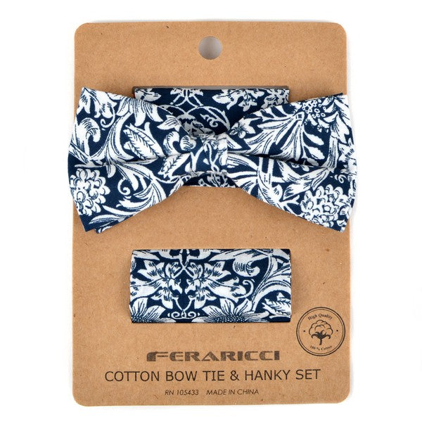 Paisley Print Adjustable Bow Tie and Matching Pocket Square
