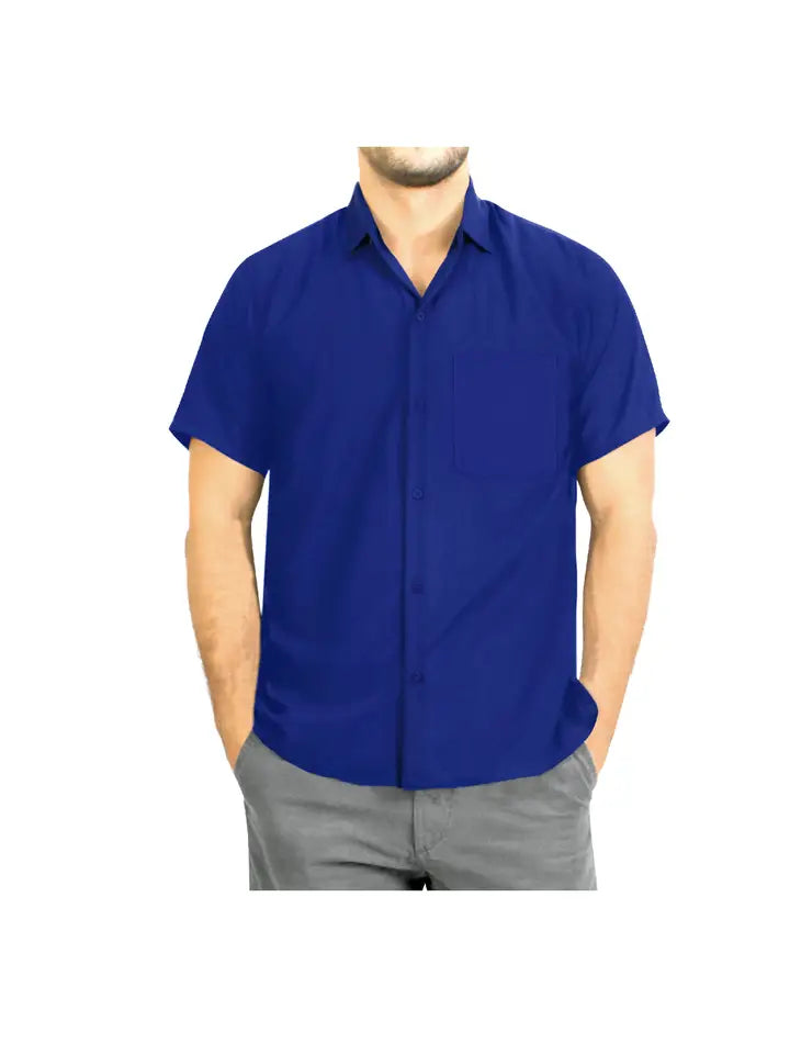 Solid Rayon Blend Relax Fit Button Down Shirt