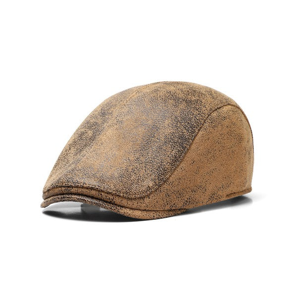 Faux Aged Vintage Inspired Leather Pageboy Cap