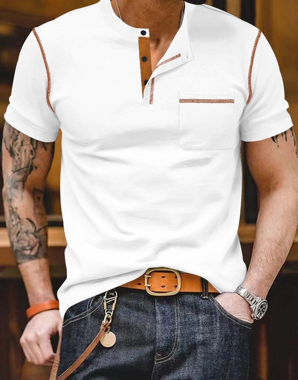 Casual Solid Short Sleeve Breathable Henley Shirt