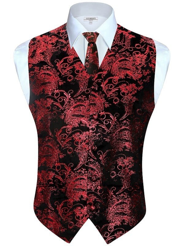 Fully Lined Metallic Paisley Vest with Adjustable Back Strap