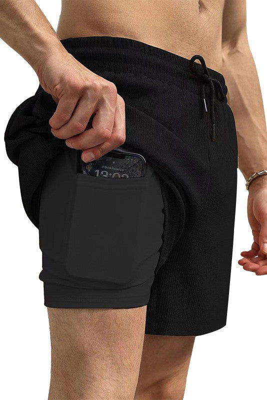 Men's Double Layer Quick Dry Running Shorts with Compression Liner