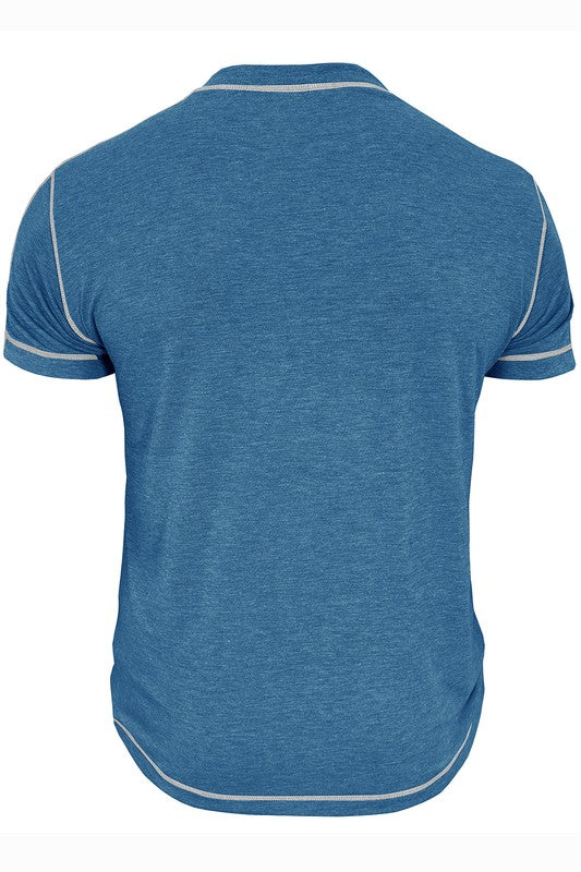 Round Neck Short Sleeved Contrasting Henley Shirt