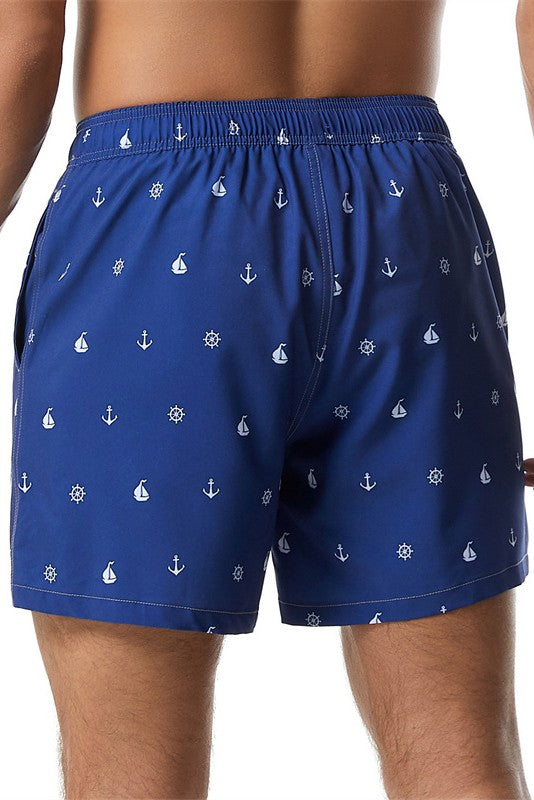 Print Drawstring Pattern Swim Trunks with Pockets