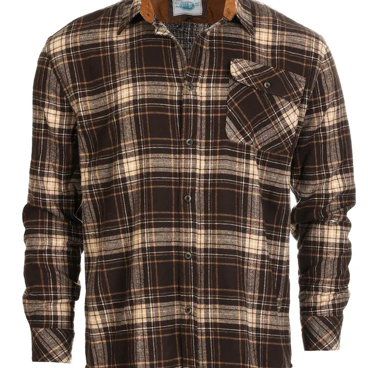 Men's Flannel Button Up Shirt with Corduroy Contrast