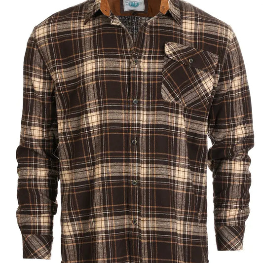 Men's Flannel Button Up Shirt with Corduroy Contrast