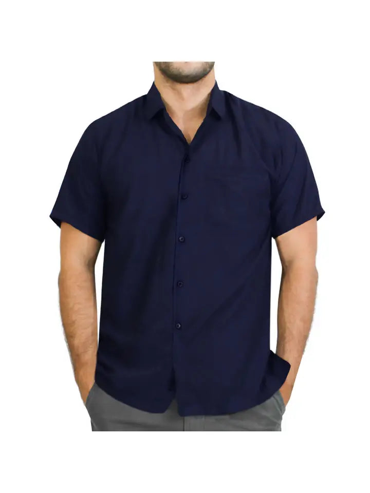 Solid Rayon Blend Relax Fit Button Down Shirt