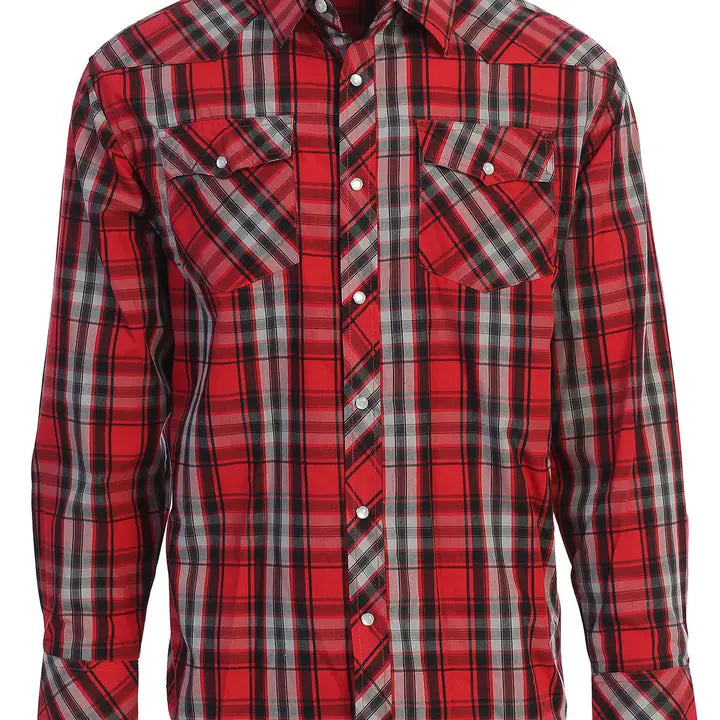 Men's Pearl Snap Button Down Plaid Long Sleeve Western Shirt