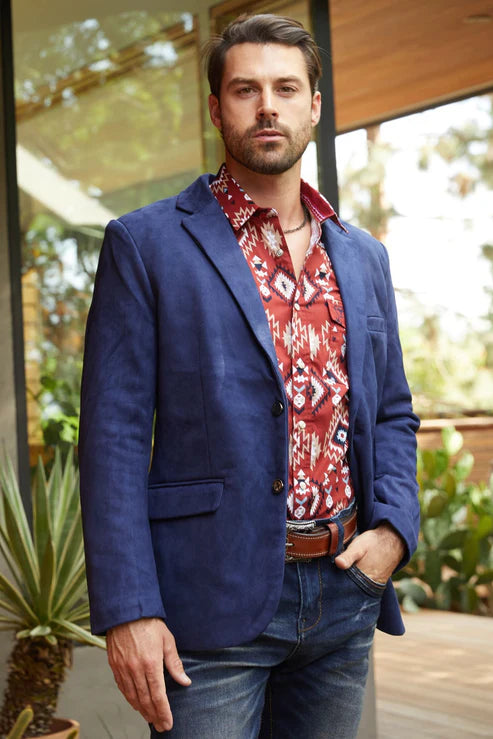 Double Button Faux Suede Blazer