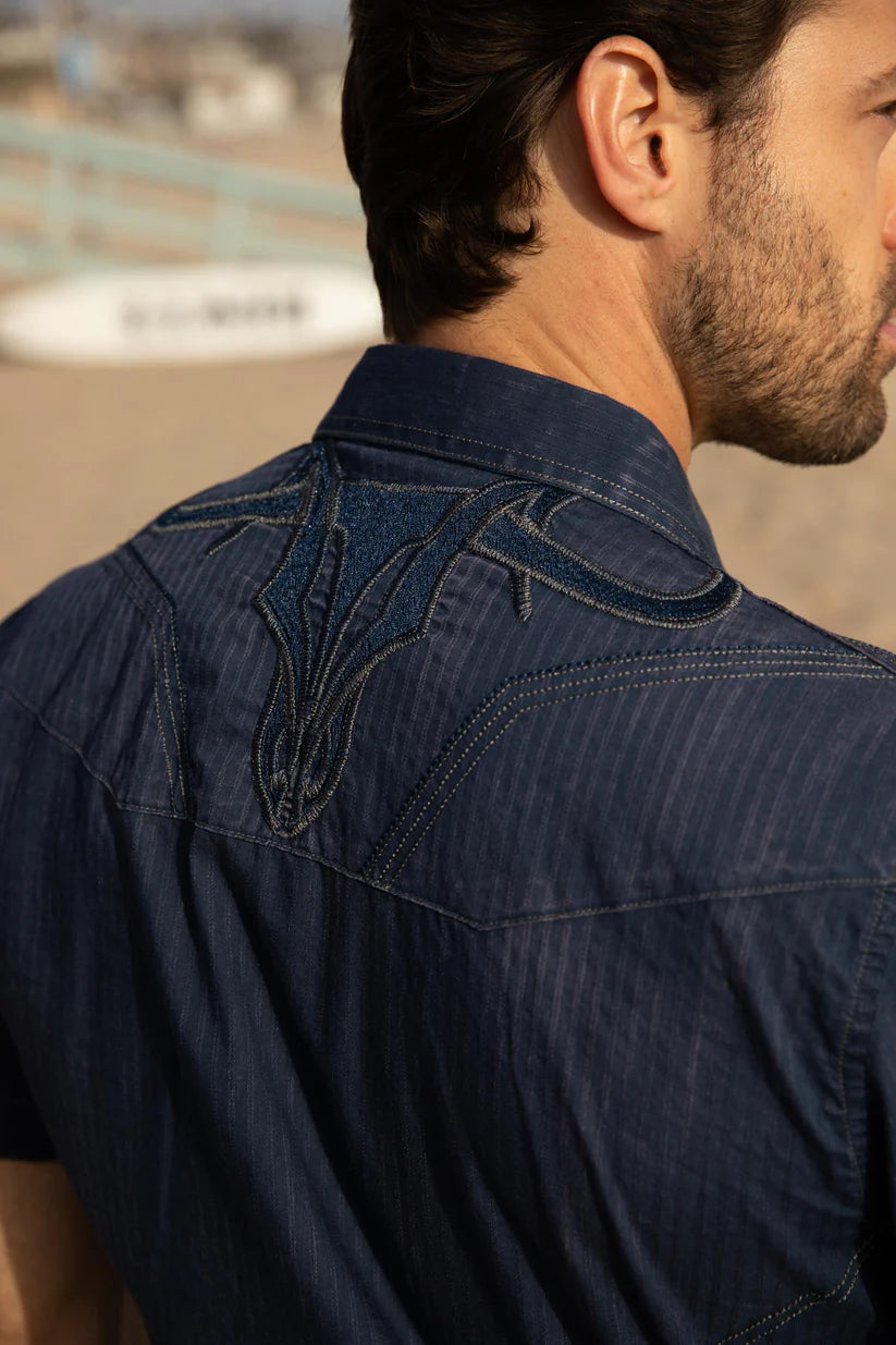 Short Sleeve Modern Fit Button Down Shirt with Stitching