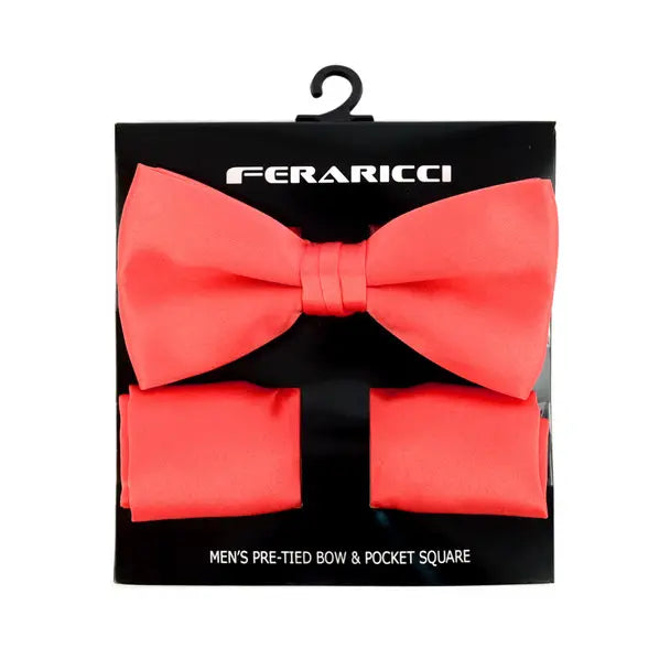 100% Poly Satin Men's Banded Bow Tie and Hanky Set