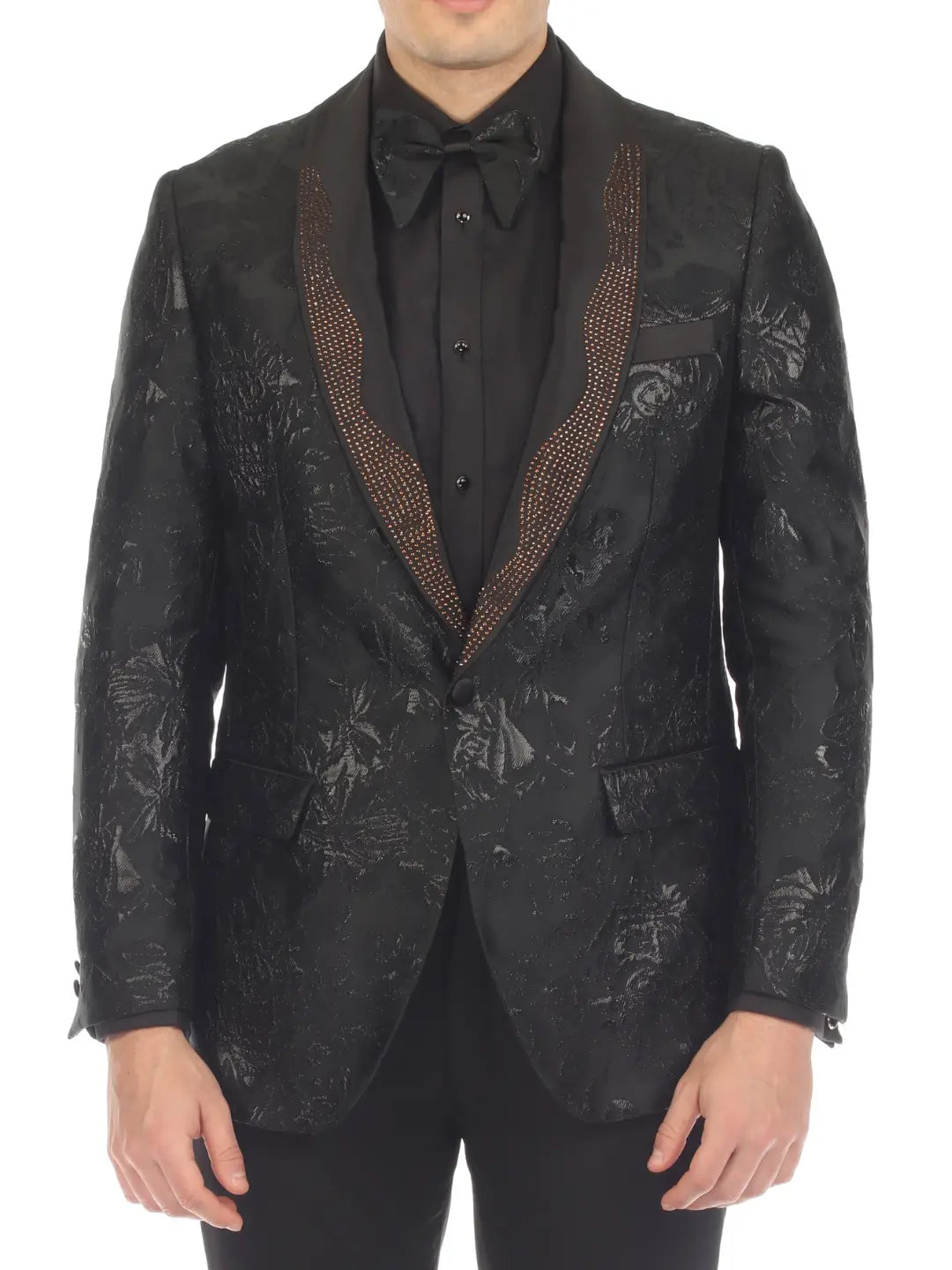 Slim Fit Men's Satin Shawl Collar Print Tuxedo Jacket