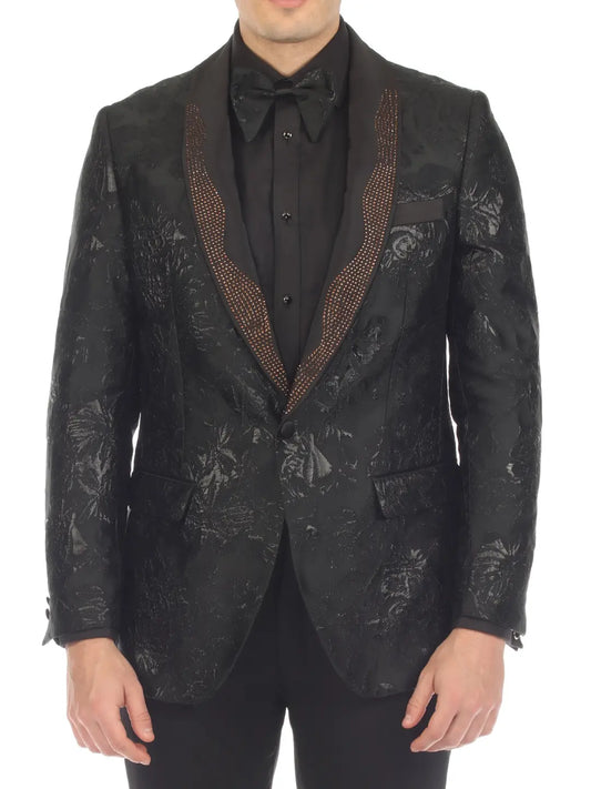 Slim Fit Men's Satin Shawl Collar Print Tuxedo Jacket