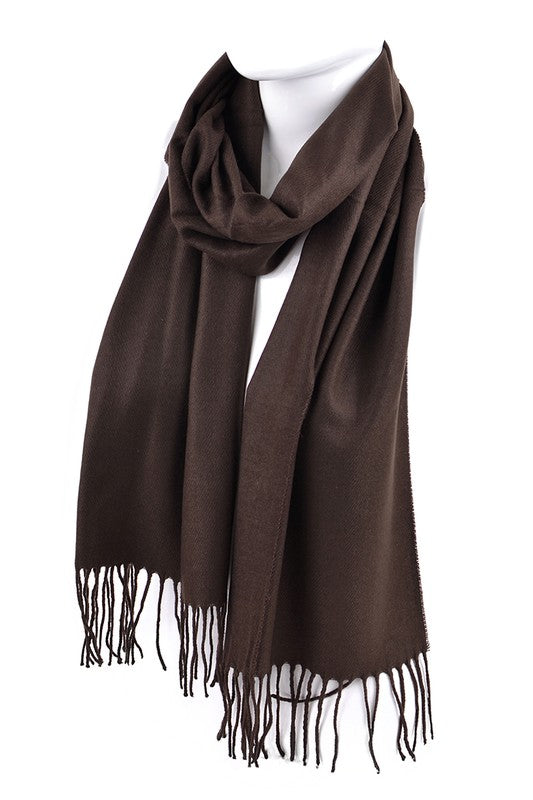 Unisex Solid Cashmere Scarfs with Tassels