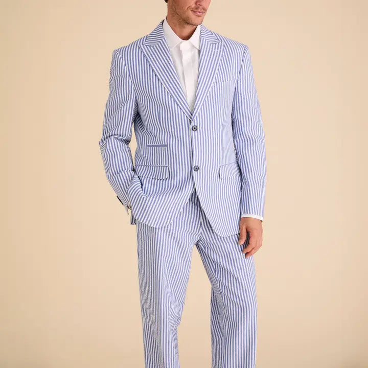 Regular Fit Seersucker Blazer with Button Front Closure