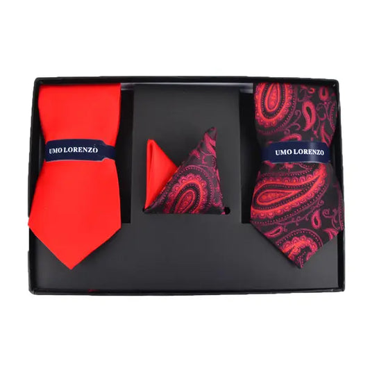 Paisley and Solid Self Tie With Hanky Gift Set