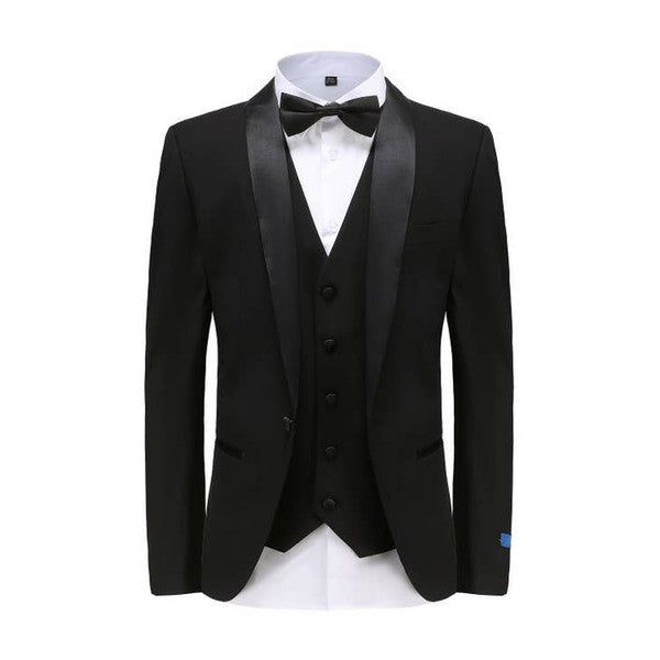 Long European Slim Fit Long Sleeve Tuxedo Jacket with Button Front Closure
