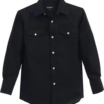 Men's Casual Western Solid Long Sleeve Shirt with Pearl Snaps