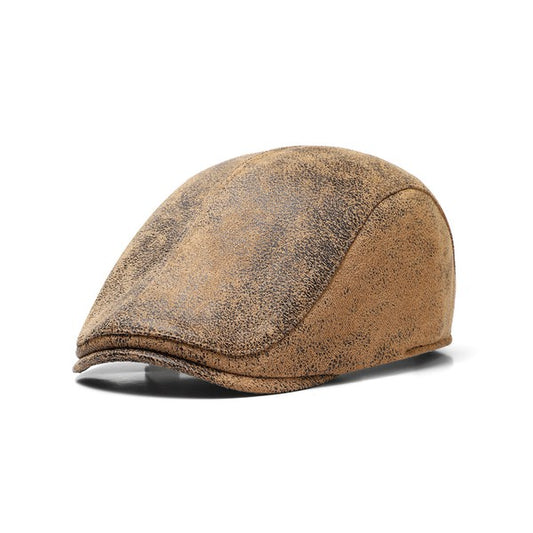 Faux Aged Vintage Inspired Leather Pageboy Cap