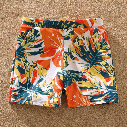 Tropical Print Swim Trunks