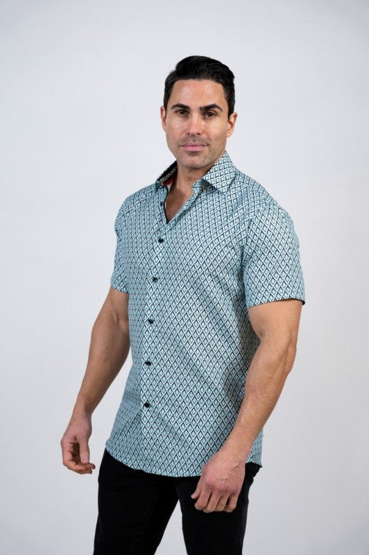 Short Sleeve Print Button Down Shirt