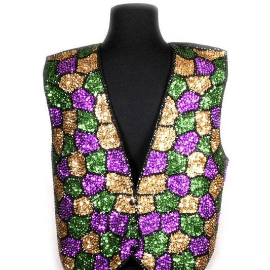 Slim Fit Adult Real Sequined Mardi Gras Vest