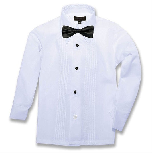 Boys Long Sleeve Tuxedo Shirt with Pleats