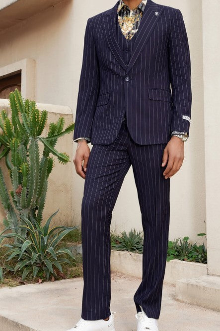 Regular Slim Fit Pinstriped Men's Button Down Suit Jacket