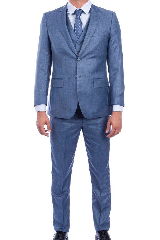 Regular Slim Fit Button Down Sharkskin Suit Vest