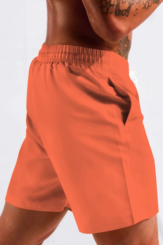 Solid Drawstring Swim Shorts with Compression Liner