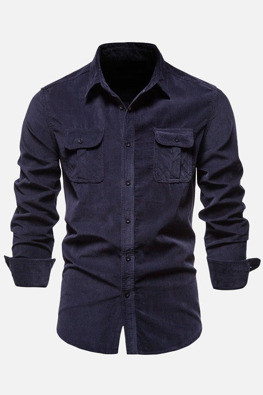 Long Sleeve Slim Fit Corduroy Button Down