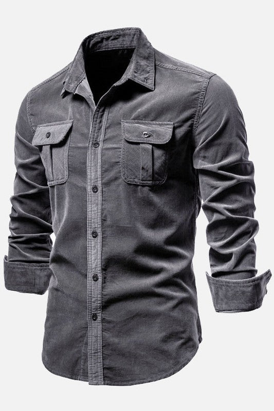 Long Sleeve Slim Fit Corduroy Button Down