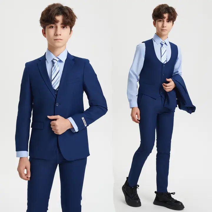Boys Stacy Adams 5 Piece Slim Fit Suit, Includes Jacket, Pants, Vest, Tie and Dress Shirt