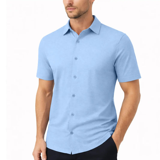 Men's Short Sleeve Knit Button Down Shirt