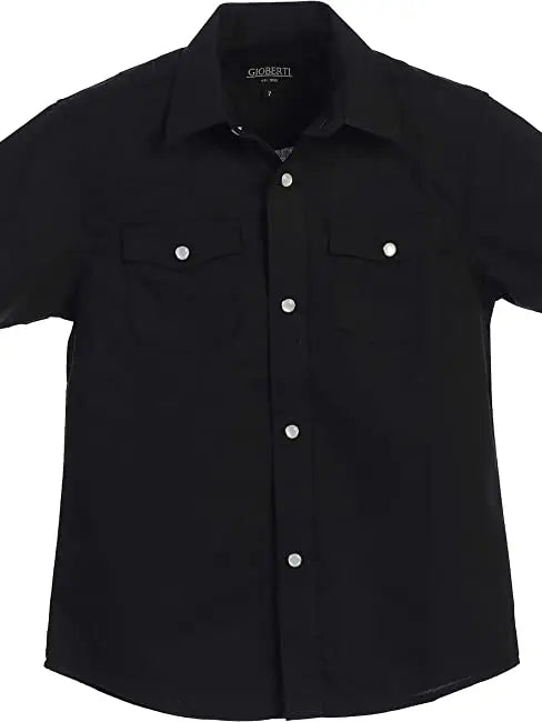 Men's Casual Western Solid Short Sleeve Shirt with Pearl Snaps