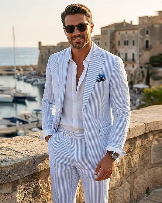 Slim Fit LIghtweight Long Sleeve Seersucker Blazer
