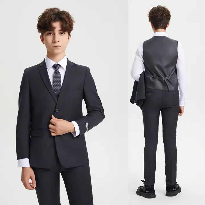 Boys Stacy Adams 5 Piece Slim Fit Suit, Includes Jacket, Pants, Vest, Tie and Dress Shirt