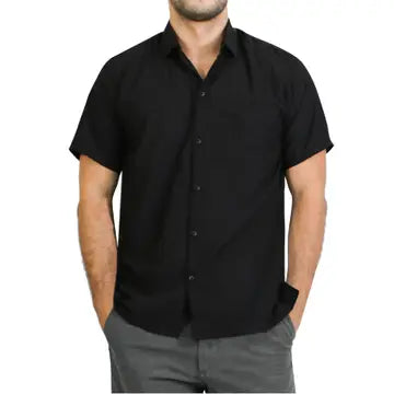 Solid Rayon Blend Relax Fit Button Down Shirt