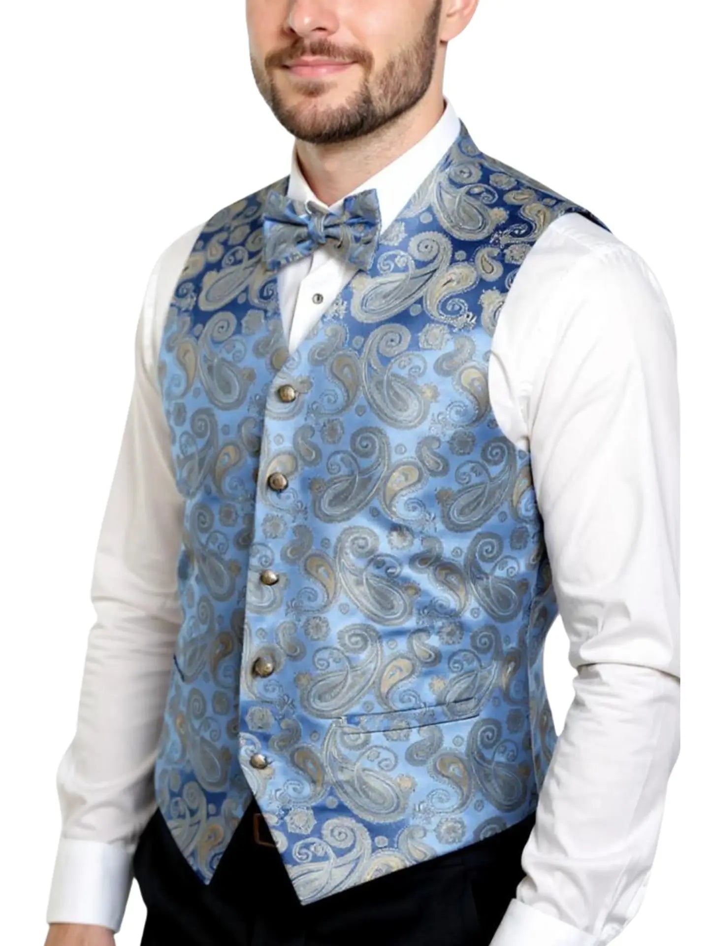 Front Button Closure Paisley Vest Set