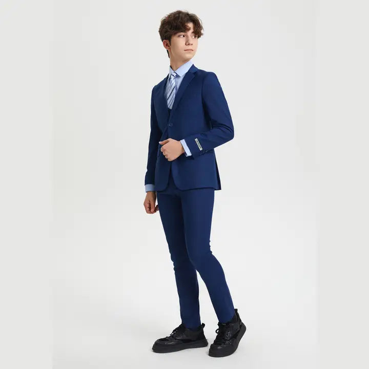 Boys Stacy Adams 5 Piece Slim Fit Suit, Includes Jacket, Pants, Vest, Tie and Dress Shirt
