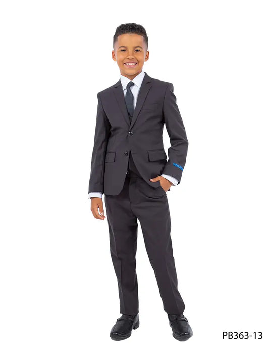 Boys Perry Ellis 5 Piece Slim Fit Suit. Includes Jacket, Pants, Vest, Tie and Collar Shirt