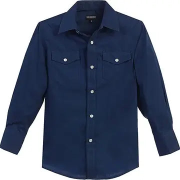 Men's Casual Western Solid Long Sleeve Shirt with Pearl Snaps