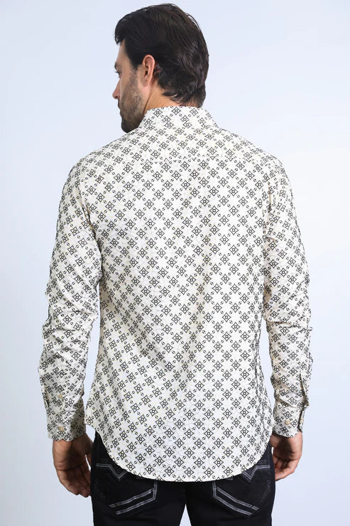 Long Sleeve Modern Fit Stretch Print Dress Shirt